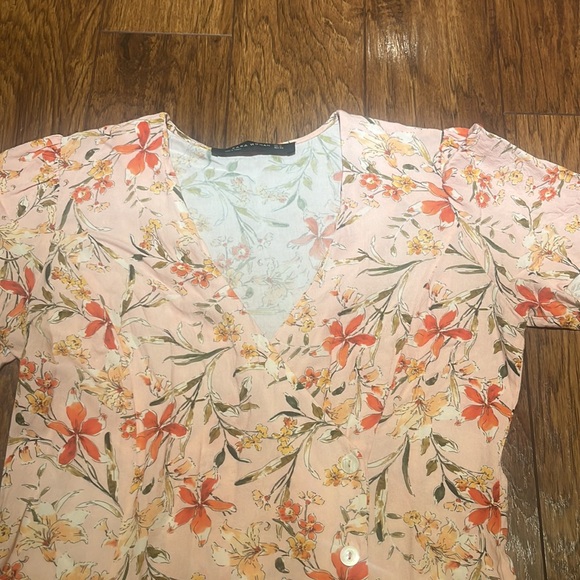 🌼 ZARA WOMAN Floral Side-Button Dress | Size M | Waist Tie | NWOT - Picture 4 of 6